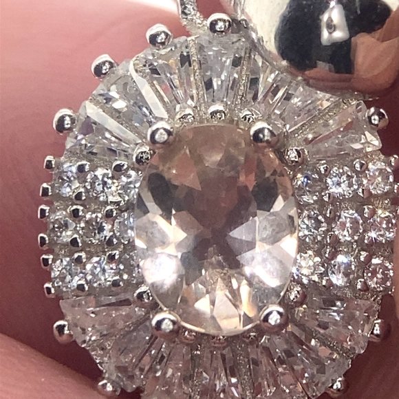 Morganite 1.24ct Platinum Finish Solid 925 Sterling Silver Pendant - Picture 3 of 7